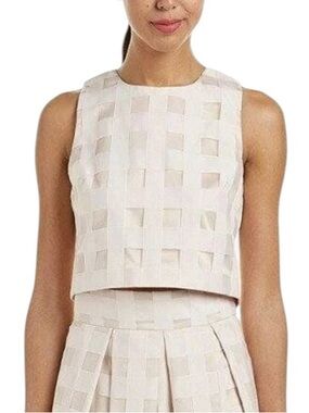 Eliza J Illusion Grid organza overlay cropped top size 6 excellent condition
